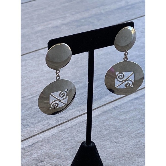 925 SU Sterling Silver Earrings Dangles Drops Vintage Circles Art Deco - Picture 1 of 10